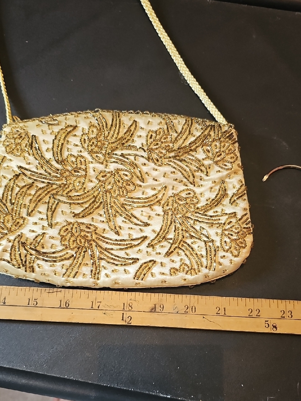 Beaded Gold Floral Evening Clutch - Women's Bag